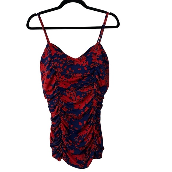 Lands’ End Women’s Blue & Red Floral Tankini Swimsuit Top Size 16 GUC - Picture 1 of 7
